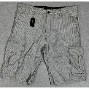 NWT 100% Linen Cargo Shorts 40 13" Black Hickory Stripe Baggy Multi Pocket Cavi